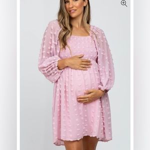 PINKBLUSH Maternity Smocked Square Neck Chiffon Dress
